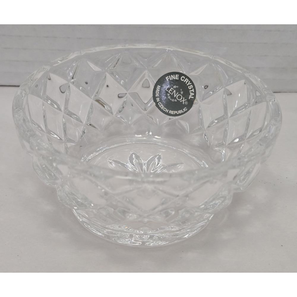 Vintage Lenox Full Lead Crystal Small Bowl Czech Republic Diamond Cut Dish